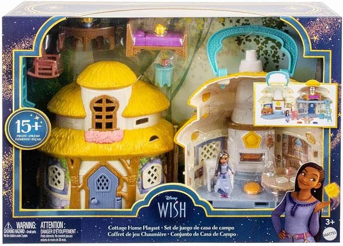 Mattel Disney's Wish Mini Doll & Dollhouse Playset, Asha of Rosas Cottage with Micro Doll, Star Figure & 15+ Furniture & Accessories, Travel Toys