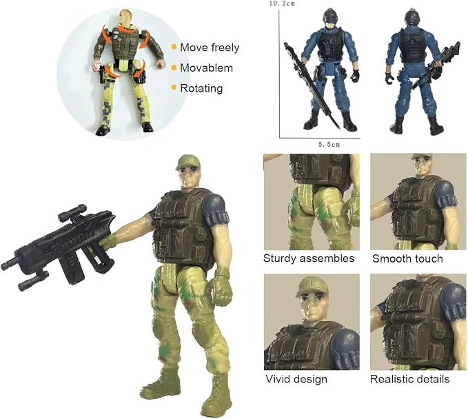 Army Men Action Figures, 6 Pcs Play Set for Kids, US Army and SWAT Team Toy With Military Weapons Accessories, Birthday Gift for Boys Age 4-7 6-8
