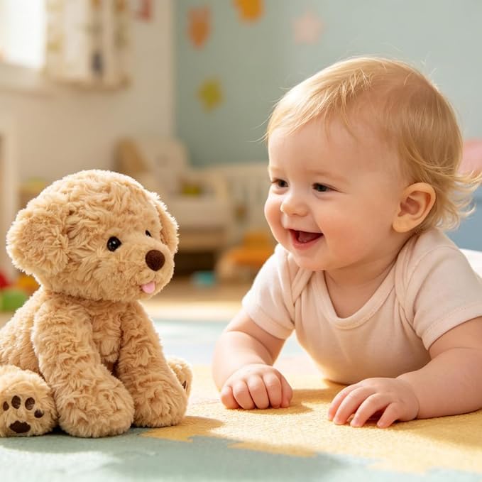 Hopearl Adorable Puppy Plush Toy Floppy Ultra Soft Dog Cute Stuffed Animal Golden Retriever Holiday Birthday Gift for for Boys Girls Kids Toddlers, Brown, 9''