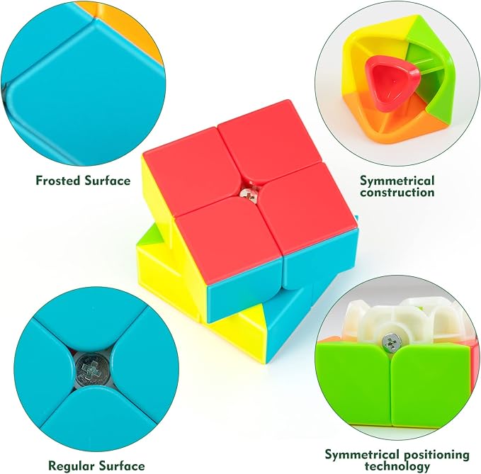 Stickerless 2x2 Speed Cube with Stand & Tutorial – Easy-Turn Brain Teaser for Kids & Adults, STEM Educational Toy, Classroom, Office & Travel Fun