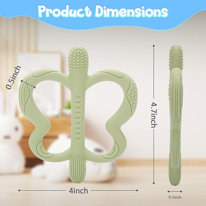 Baby Teether Toys for Babies 0-6 Months 2 Pack, Butterfly Silicone Baby Teething Toys for 6-12 Months, BPA-Free Sensory Chew Toy for Teething Relief, Soothes Sore Gums for Baby Boys & Girls