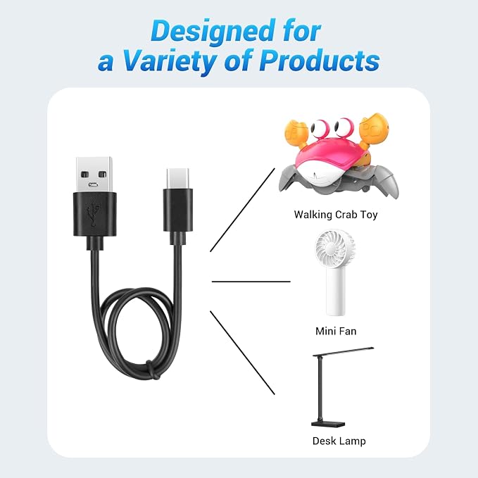 Cable for Crawling Crab Baby Toy: Original Charger Cord for Walking Crab Baby Toy - Tummy Time Crab Toy Charging USB Wire Moving Crab Dog Toy Running Dancing Crab(Type-C)