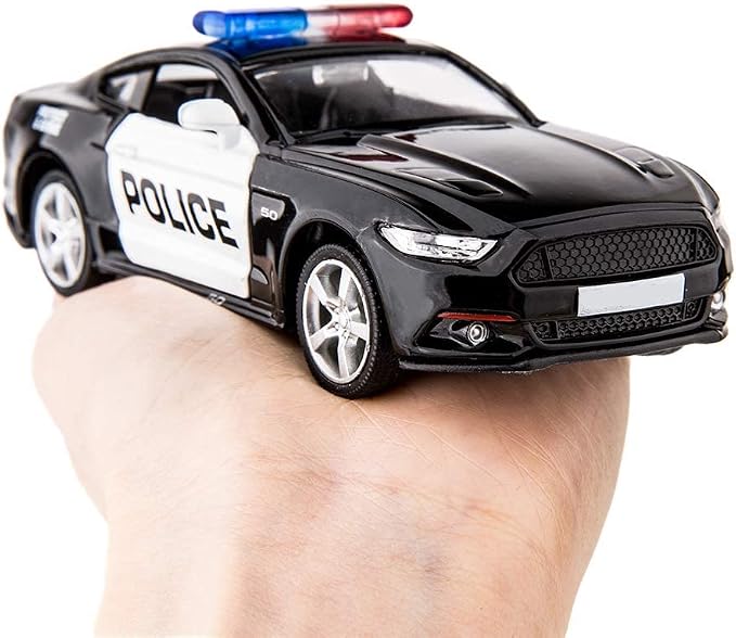 BDTCTK 1/36 Compatible for Ford Mustang GT Police Car Model Zinc Alloy Die-Cast Pull Back Vehicles Kid Toys for Boy Girl Gift (Black)