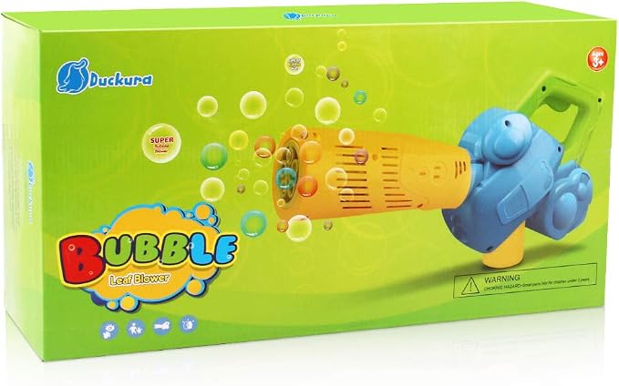 Duckura Bubble Leaf Blower, Outdoor Bubble Machine for Kids Ages 3+ | Ages 3+, Outdoor Summer Play, Easter Birthday Gift for Boys Girls, Party Favor, 3 Bubble Solutions ,