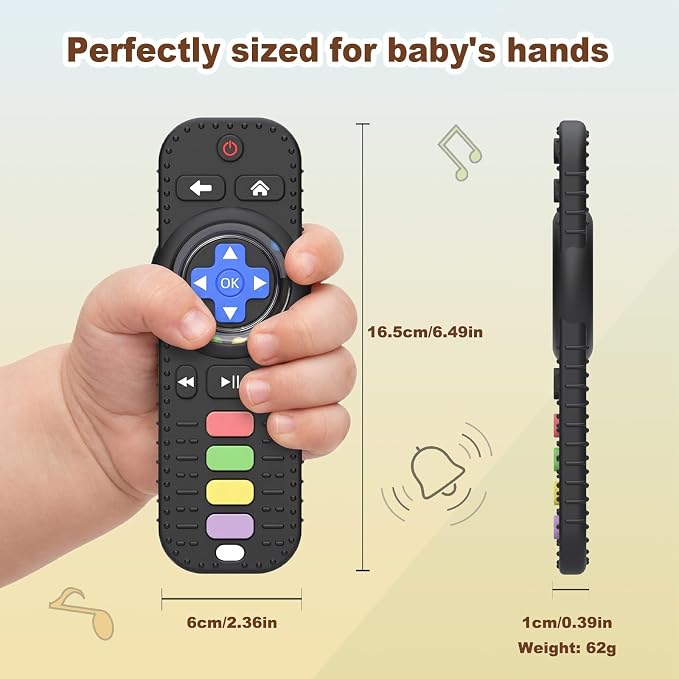 HAILI XMGQ Teething Toys for Baby, Sensory Baby Chew Toy, Rattle Ring Teether Toys for Babies 0-3-6-12 Months, Silicone TV Remote Control Shape for New Baby Gift (Black)