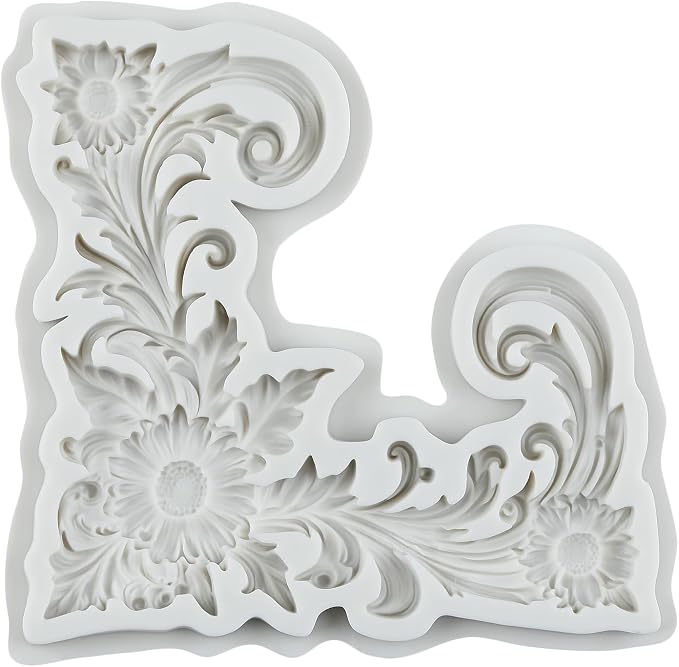Baroque Polymer Clay Molds Curlicues Scroll Lace Silicone Mold Baroque Relief Flower Mold for Epoxy Resin Casting DIY Crafts Air Dry Polymer Crafts Supplies Clay Tools