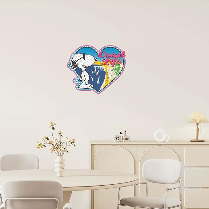 Peanuts Puzzles for Adults – 200 Pieces Unique Heart Shaped Snoopy Wooden Jigsaw Puzzles, Challenging Gift for Family & Friends, 5MM Thick, Officially Licensed Merchandise – Summer Vibe, 11.8" x 9.7"