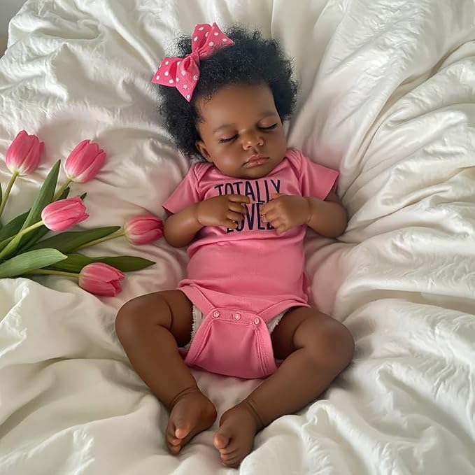 Pinky Reborn Baby Doll Black Girl 20 Inch Realistic Newborn Baby Dolls Realistic African American Reborn Doll Toy with Clothes