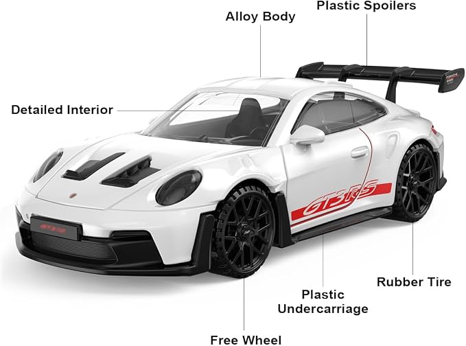 1:43 Diecast Model Cars for Porsche 911 GT3 RS, Metal Die Cast Toy Cars with Free Wheels for Boys Girls Kids Gift, White