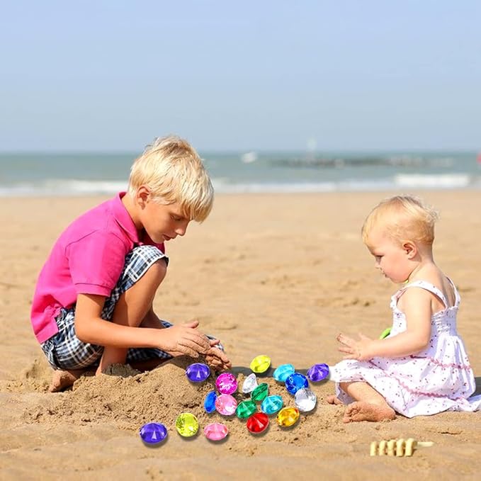 XIJUAN Diving gem Pool Toys Sand Toys,14 Color Diamond Treasure Chest Summer Swimming gems Pirate Diving Toy Set Underwater Swimming toyChildren's Game Gifts for Boys and Girls(Golden)