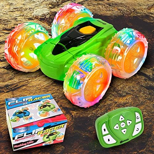 Contixo SC3 RC Stunt Car for Kids, Green, 2.4GHz 4WD Remote Control Car with 360° Rotating Flips, Double-Sided Driving, LED Lights, Rechargeable Toy Car for Girls & Boys Ages 4-12