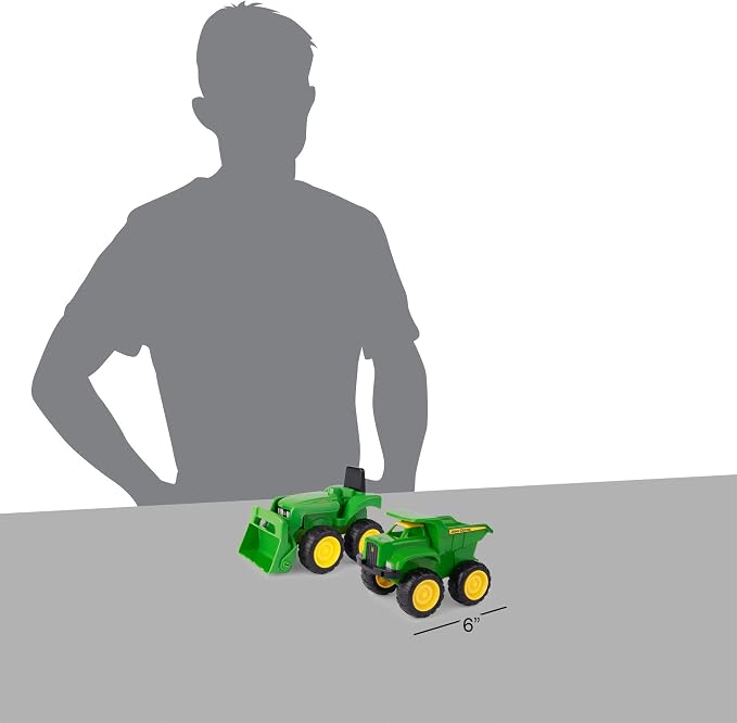 TOMY John Deere Vehicle Set - Includes Dump Truck and Tractor Toy with Loader for Sandbox - Kids Outdoor and Construction Toys - 6 Inches - 2 Count- Ages 18 Months and Up