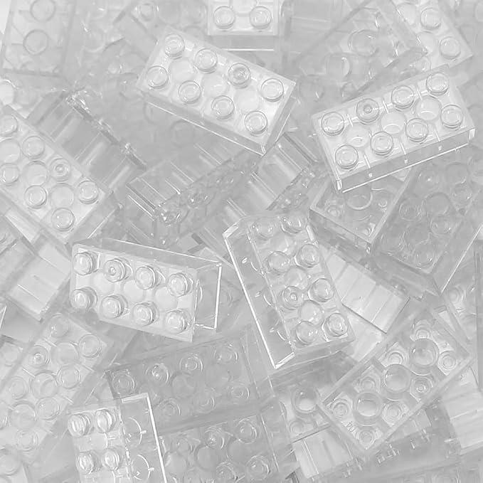 100pcs 2x4 Bricks Transparent Pieces Clear Parts Classic Building Kit Creative Play Set Blocks Toy Basic Accessories Compatible with 3001 Major Brands