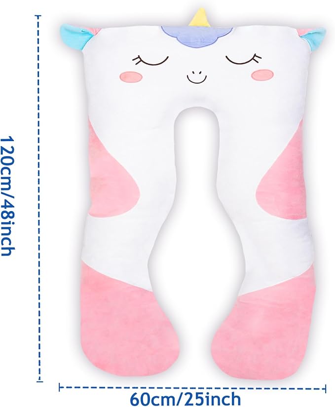 47x23 inch U Shaped Long Plush Body Pillows for Kids, Stuffed Animal Unicorn Soft Large Pillow for Sleeping, Big Cute Plushies, Washable Cover, Gift for Boys and Girls