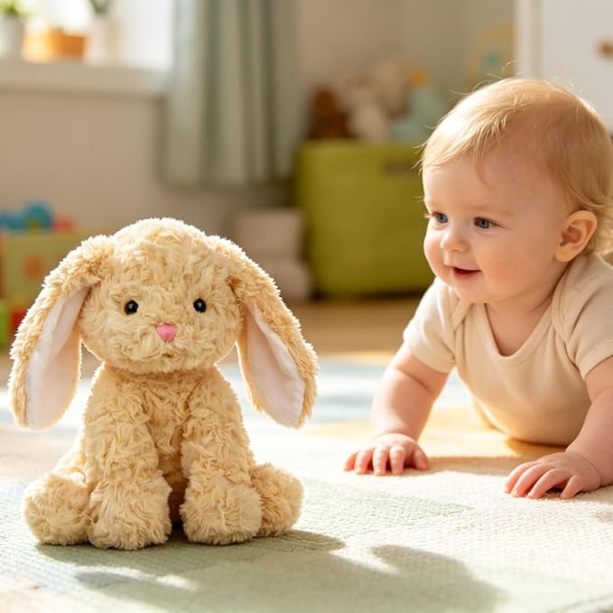 Hopearl Adorable Plush Bunny Toy Floppy Rabbit Ultra Soft Stuffed Animal Holiday Birthday Gift for Boys Girls Kids Toddlers, Brown, 9''