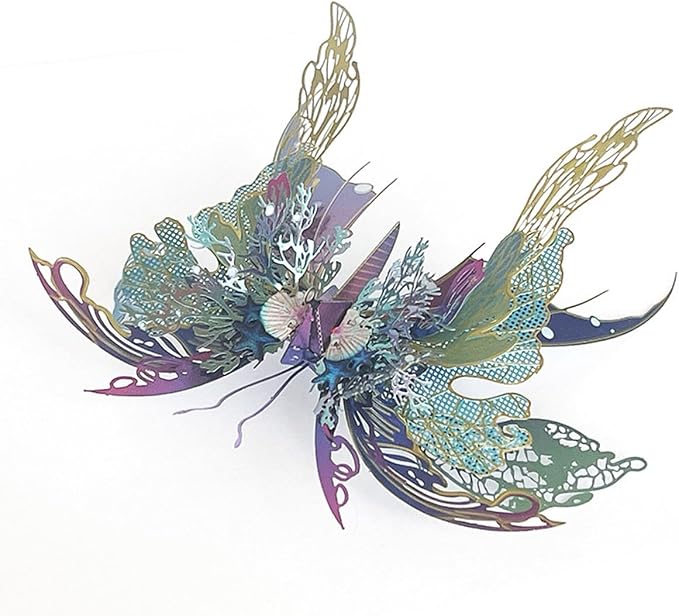 3D Metal Butterfly Puzzle for Adults, 50PCS Steampunk Mechanical Insect Model Kit, No Glue Snap-Fit Assembly, Iridescent Wing Design, Desktop Sculpture