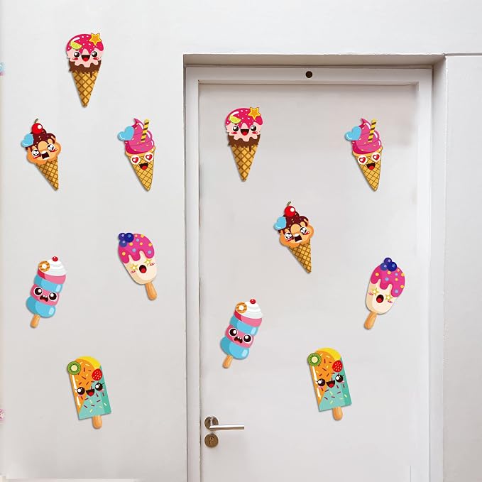 chiazllta 30 Packs Summer Ice Cream Craft Kits for Sweets DIY Sticker Art Craft Set for Early Home Day-Care Fun Game Activities Summer Party Favors