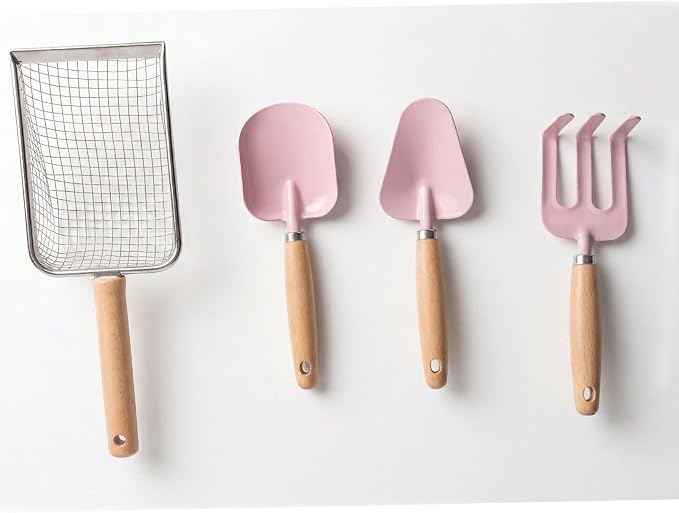 Beach Sand Toys for Kids Toddlers Made of Metal with Sturdy Wooden Handle, Sifter & Shell Clipping Tongs, Mesh Scooper for Digging, Sifting Shells, Shark Tooth Sifter Dipper, Kids Gardening Tools