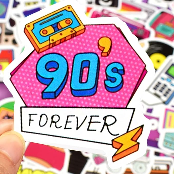 QTL 80s and 90s Stickers for Adults, Retro Waterproof Vinyl Stickers, Party Supplies and Vintage Decorations, Water Bottle and Laptop, 70PCS