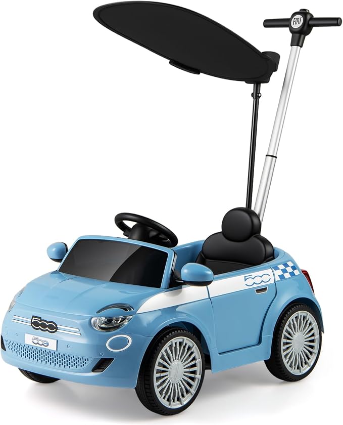 Licensed Fiat 500 Ride on Push Car by INFANS, 3 in 1 Baby Stroller Sliding Walking Car with Retractable Footrest, Parent Control Handle, Horn, Foot-to-Floor Toys for Kids Toddlers 18 Month+ (Blue)