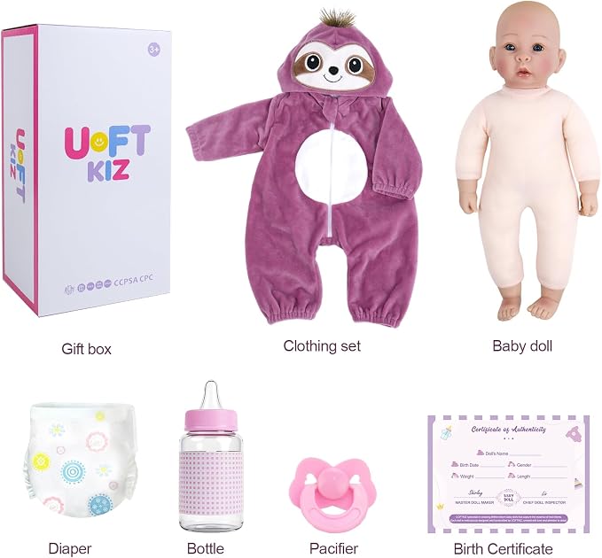 UOFTKIZ Lifelike Baby Doll - 17" Soft Body Girl Doll with Open Eyes, Gift for Kids 3+, Grandparents, New-Parents