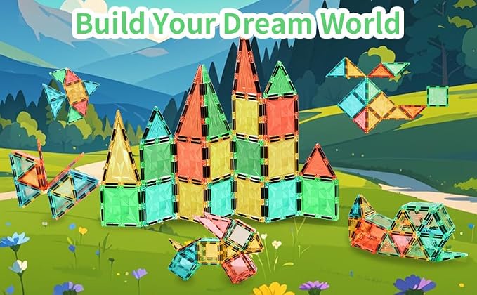 Magnetic Tiles 60-Piece Set for Kids, Magnetic Building Blocks STEM Toys for Age 3+ Boys and Girls, Educational Magnet Construction Tiles for Creativity & Learning