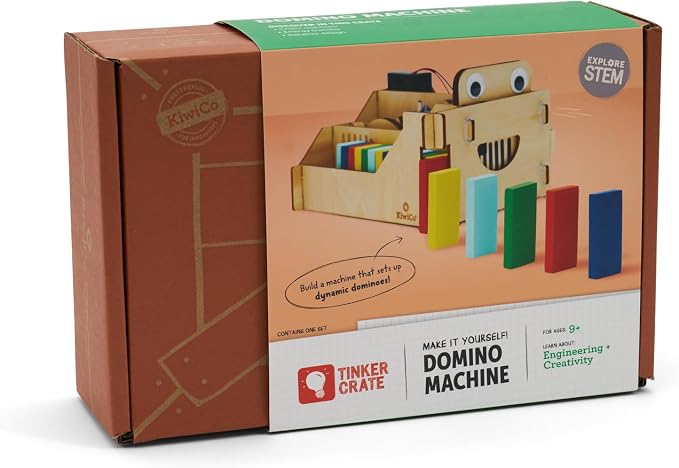 KiwiCo Domino Machine Wooden Gift Set - 100 Dominoes and Wood Domino Robot for Ages 9+