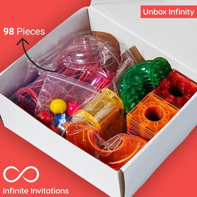 Magnetic Building Tiles, 98 Piece Marble Run Set for Boys Girls Kids, Educational Creative Learning Activity Building Block Toddler Toys, STEM, Children Ages 5 Years +