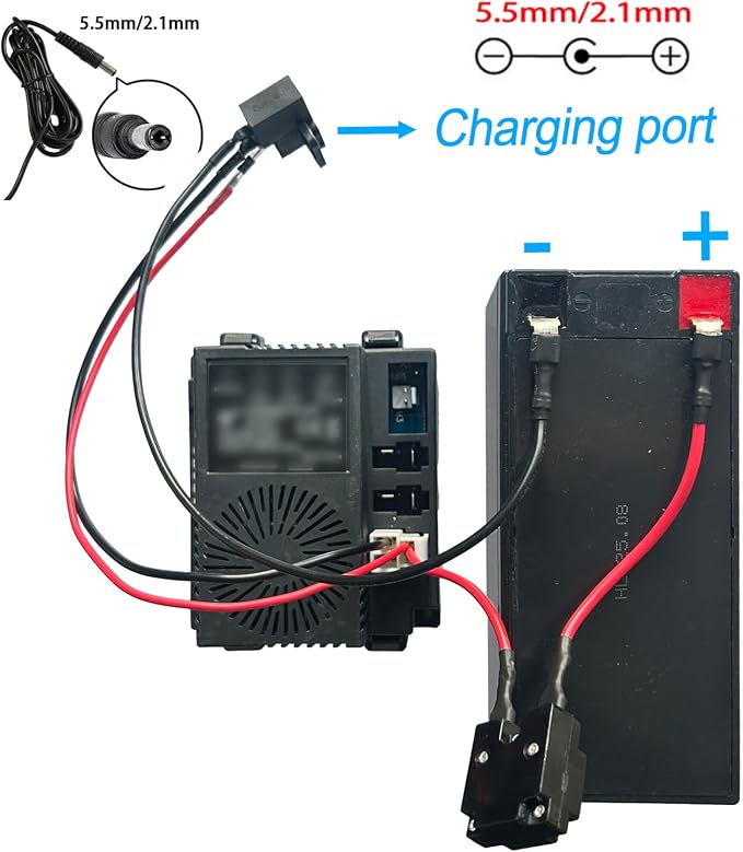 JRRXM 6V 12V 24V Round Charger Charging Port for Kids Power Wheels Ride on Electric Toys Car Replacement Parts,6PCS 25A Fuse Battery Connector Wires Cable Kit Set