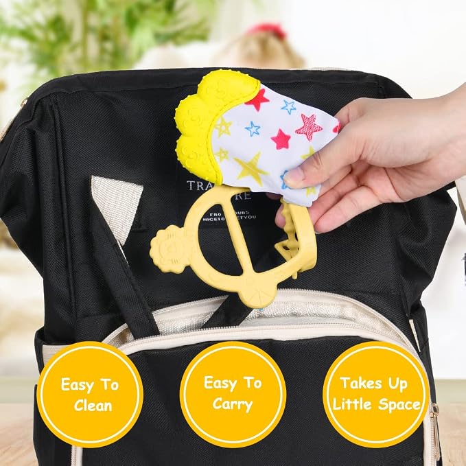 Vicloon Silicone Teething Mitt, 2Pcs Baby Teething Mitten with Adjustable Strap, Crinkle Sound and Textured, Self Soothing Baby Chew Toys for 0-6 Month Infants