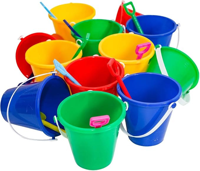 12 Pack 5'' Inch Sand Beach Buckets Pail with Beach Shovels,Sand Bucket Water Bucket for Beach Fun Great Summer Party Accessory