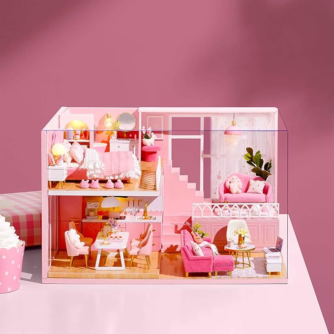 TuKIIE DIY Miniature Dollhouse Kit with Furniture, 1:24 Scale Creative Room Mini Wooden Doll House Accessories Plus Dust Proof & Music Movement for Kids Teens Adults(Warm Moments)