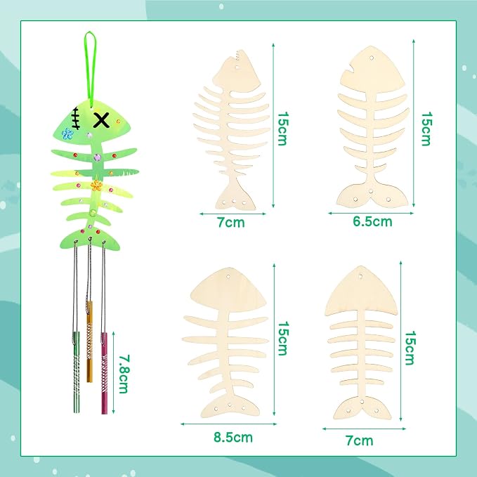 Fennoral 12 Pack Wind Chime Kit Spring Craft for Kids Wooden Arts and Crafts for Girls Boys Make Your Own Fish Craft Ornaments DIY Coloring for Summer Classroom Art Activities Birthday Party Gifts