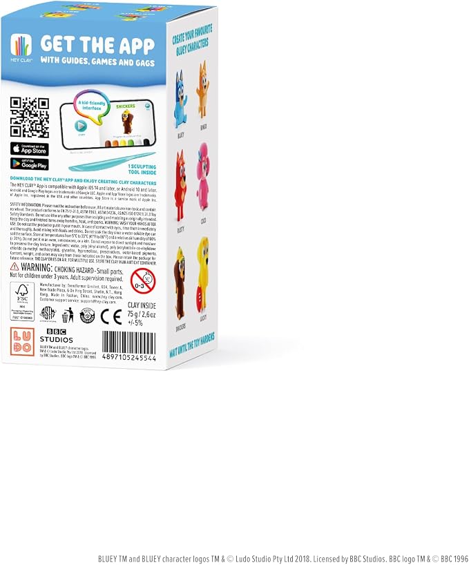 HEY CLAY Bluey & Friends - Air-Drying Clay for Kids - Arts and Crafts Creative Modeling Clay Kit Children Ages 4-8 (Snickers)