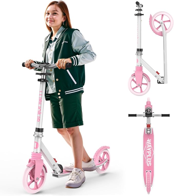 WAYPLUS KS1 Kick Scooter for Ages 6+,Kid, Teens & Adults. Max Load 240 LBS. Foldable, Lightweight, 8IN Big Wheels for Kids, Teen and Adults, 4 Adjustable Levels. Bearing ABEC9 FED Fitness