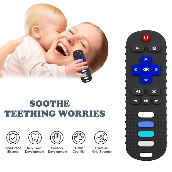 YAPROMO Babay Teething Toys,Reomte Teether Toys, Silicone Chew Toy for Babies 18+ Months, Remote Control Shape Teething Toys, Early Educational Toy BPA Free & Refrigerator Safe