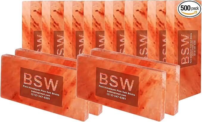 Bulk Himalayan Salt Tiles for Sauna Spa, 8 x 4 x 0.75 Inches, Natural Pink Salt Bricks Stone Blocks for Building Sauna Room, Spa Walls, Massage, Dry Aging, Wellness Centers, Home DIY Decor (50, Pink)
