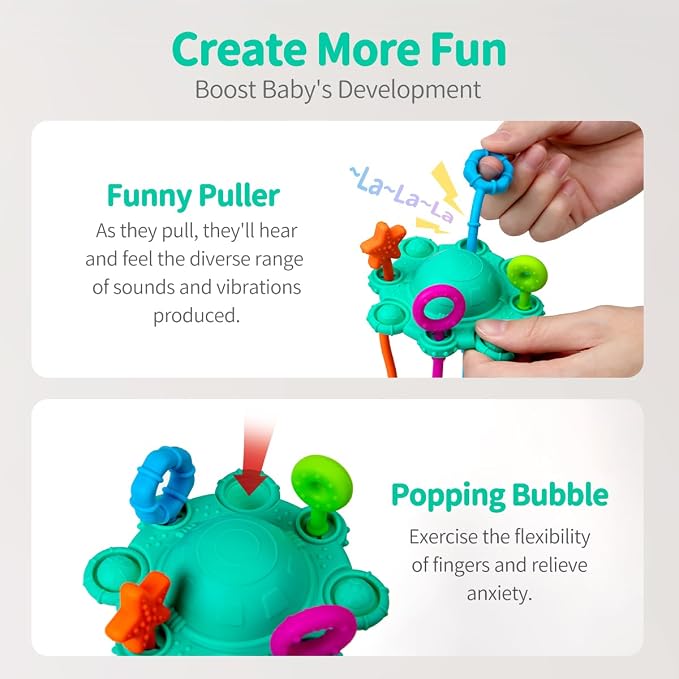 Montessori Pull String Toy Silicone Travel Toy | Food Grade Silicone Early Development Toy, Fine Motor Skills Sensory Toys, Montesorri Gifts (Spearmint)