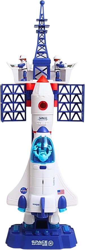 Space Adventure Launch Playset Licensed Space Shuttle, Rocket & Capsule Toy with Lights, Sounds & Steam Effect – 28.5” Tall Space Station Playset with 3 Poseable Figures – Kids Ages 3+