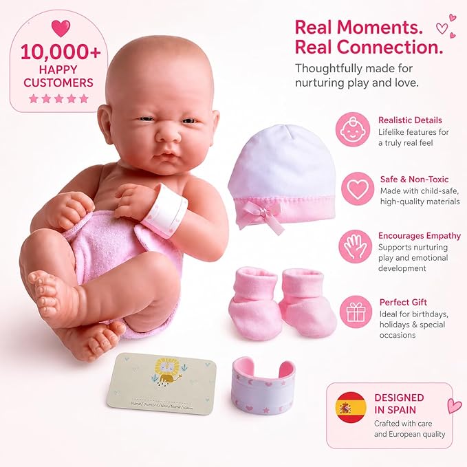 8 piece Layette Baby Doll Gift Set | JC Toys - La Newborn Nursery | 14" Life-Like Doll w/ Accessories | Pink | Ages 2+