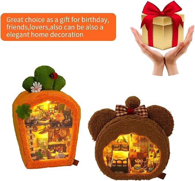 Miniature Dollhouse Kit DIY Wooden Dolls House,Tiny House kit with Furniture, Great Handmade Crafts Gift for Birthday Valentine's Day (TH2PCS)