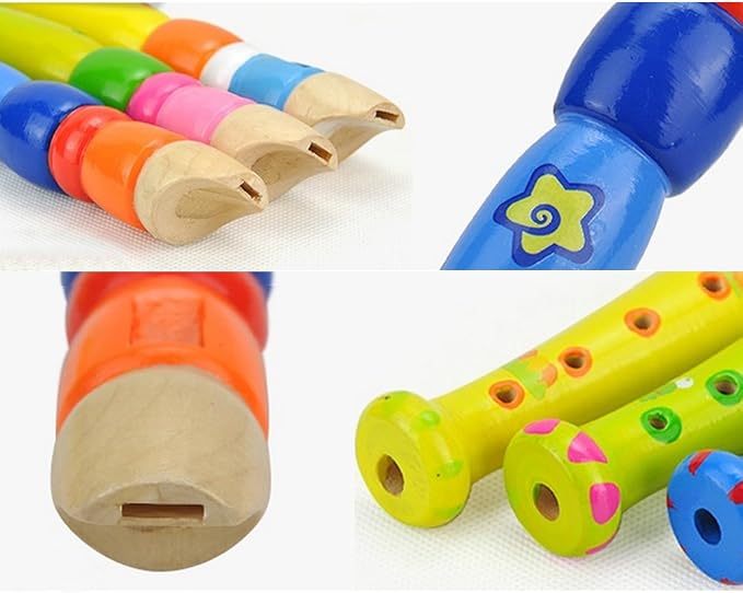 2 pcs Small Wooden Recorders for Toddlers, Colorful Piccolo Flute for Kids,Learning Rhythm Musical Instrument,Sealive Baby Early Education Music Sound Toys for Autism or Preschool Child (Random Color)