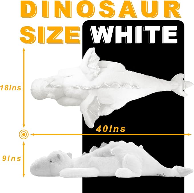 YOUBLEK 40In 2Lb Weighted Stuffed Animals,Cute Plush Dragon,Weighted Stuff Dinosaur Toy for Kids Adult Gift or Decoration (2lb, White)