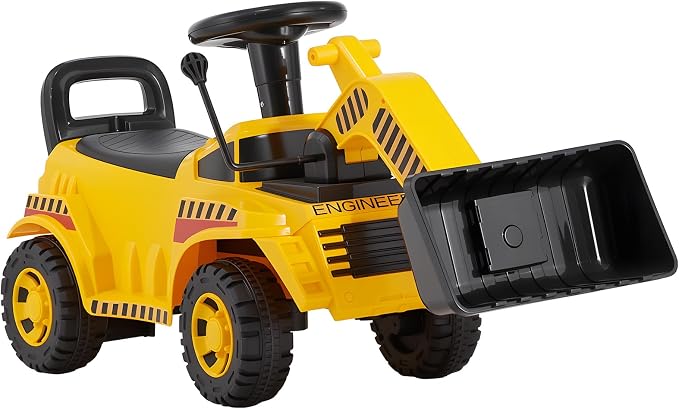 VEVOR Ride On Toddler Car, Ride on Excavator Car for Toddler 19 to 36 Months, Excavator Bulldozer Digger Toy with Under-seat Storage & Music, 55 lbs Load Capacity, Foot-to-Floor Walker for Kid, Yellow