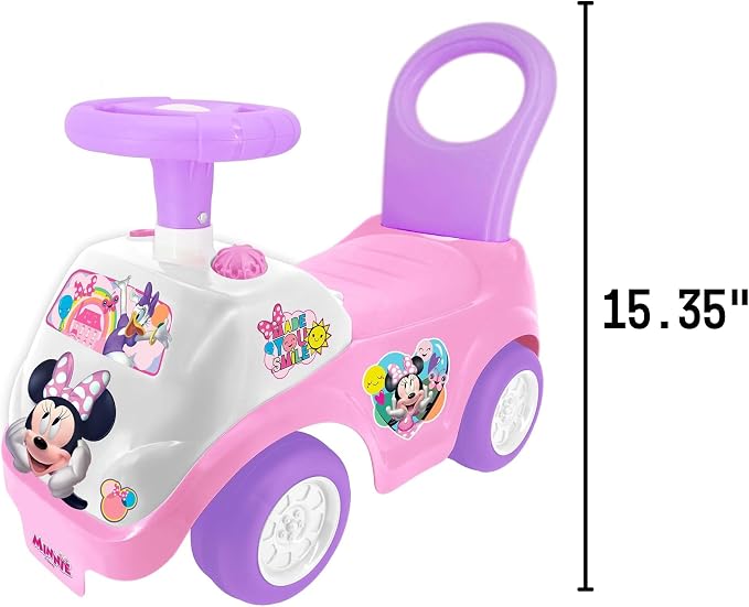 Kiddieland Disney Minnie Mouse Lights & Sounds Ride-On Push Car, Foot-to-Floor Toddler Toy with Interactive Dashboard, Ages 12–36 Months, 55 lb Limit