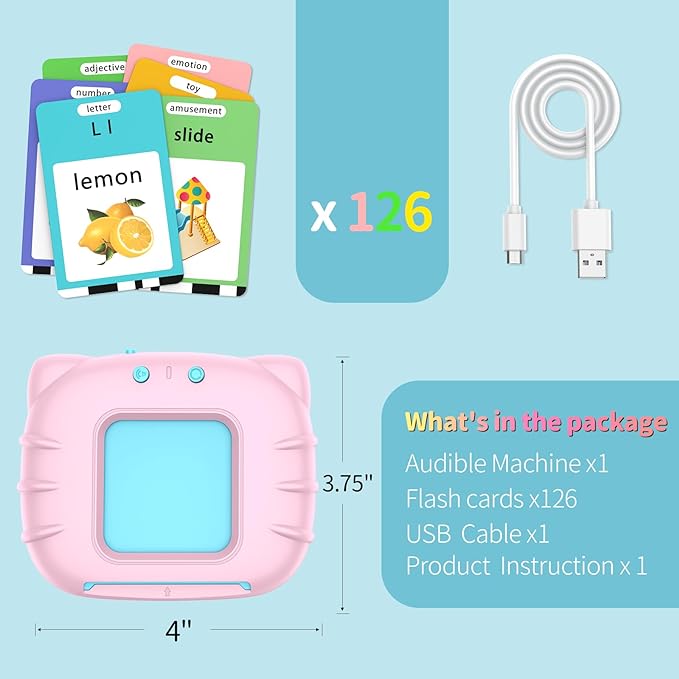 Eaever ABC Talking-Flash-Cards with 252 Sight Words, Easter Birthday Gifts for Girls 2 3 4 5 6 Years, Language Therapy Toys for Autistic Children, Learning Toys for Toddlers Ages 2-6, Pink