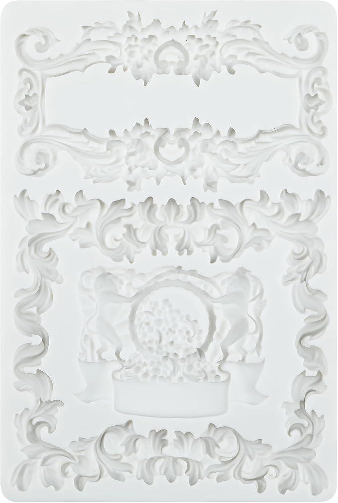 Baroque Curlicues Scroll Lace Relief Polymer Clay Mold Baroque Relief Lace Filigree Silicone Molds for DIY Craft Epoxy Resin Casting Polymer Clay Crafts Air Dry Jewelry Making