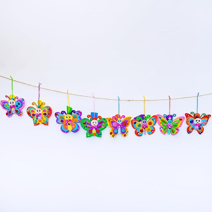 Winlyn 24 Sets Butterfly Craft Kits DIY 3D Rainbow Butterfly Ornaments Decorations Art Set Foam Stickers Arts and Crafts for Kids Spring Summer Camping Party Classroom Activities Art Project