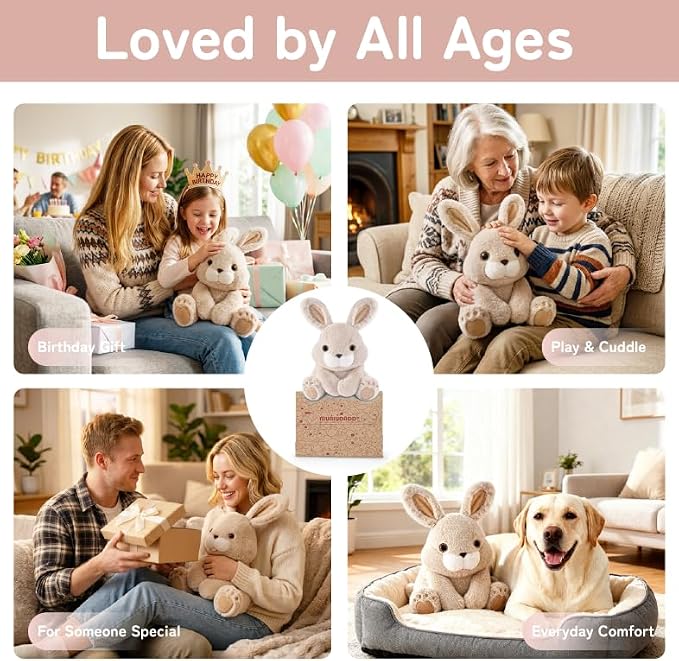 Niuniu Daddy 14" | 3.5 Pound Weighted Bunny Stuffed Animal for Kids & Adults, Rabbit Large Plush Toy with Soft Fur, Weighted Plushies Pillow for Sensory Calm, Huggable Gift for Everyday Comfort