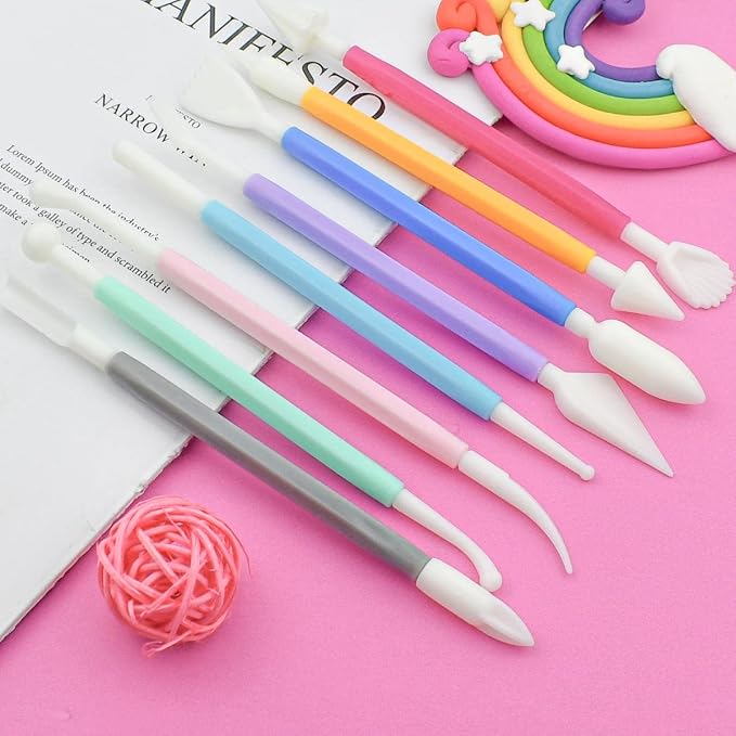 8 Pieces Plastic Clay Modeling Tools Set Ceramic Tool Kit for Sculpting Plastic Polymer Clay Shaping Tool for Kids Double-Head Suitable for DIY Crafts Cake Carving Decorating (Assorted Colors)